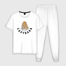 Мужская пижама хлопок с принтом Capybara animal в Тюмени, 100% хлопок | брюки и футболка прямого кроя, без карманов, на брюках мягкая резинка на поясе и по низу штанин
 | 