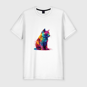 Мужская футболка хлопок Slim с принтом Колоритный котик в Тюмени, 92% хлопок, 8% лайкра | приталенный силуэт, круглый вырез ворота, длина до линии бедра, короткий рукав | 