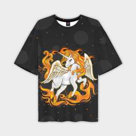 Мужская футболка oversize 3D с принтом Unicorn   black theme ,  |  | Тематика изображения на принте: 
