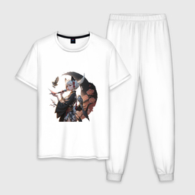 Мужская пижама хлопок с принтом Хозяйка сов в Тюмени, 100% хлопок | брюки и футболка прямого кроя, без карманов, на брюках мягкая резинка на поясе и по низу штанин
 | 