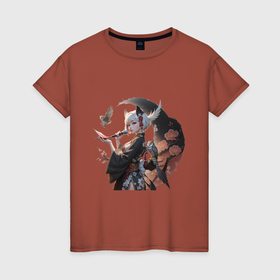 Женская футболка хлопок с принтом Хозяйка сов в Тюмени, 100% хлопок | прямой крой, круглый вырез горловины, длина до линии бедер, слегка спущенное плечо | 