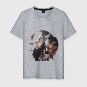 Мужская футболка хлопок с принтом Хозяйка сов в Тюмени, 100% хлопок | прямой крой, круглый вырез горловины, длина до линии бедер, слегка спущенное плечо. | 