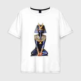 Мужская футболка хлопок Oversize с принтом Фараон синий , 100% хлопок | свободный крой, круглый ворот, “спинка” длиннее передней части | Тематика изображения на принте: 
