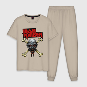Мужская пижама хлопок с принтом Iron Maiden bones в Курске, 100% хлопок | брюки и футболка прямого кроя, без карманов, на брюках мягкая резинка на поясе и по низу штанин
 | 