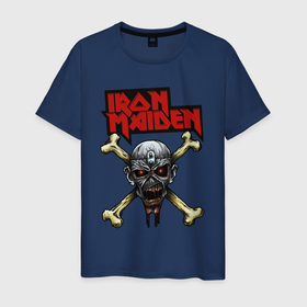 Мужская футболка хлопок с принтом Iron Maiden bones в Санкт-Петербурге, 100% хлопок | прямой крой, круглый вырез горловины, длина до линии бедер, слегка спущенное плечо. | 
