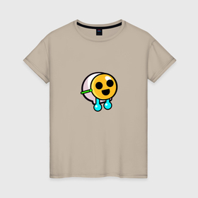 Женская футболка хлопок с принтом Плачущий за маской Спрей Бравл старс в Курске, 100% хлопок | прямой крой, круглый вырез горловины, длина до линии бедер, слегка спущенное плечо | 