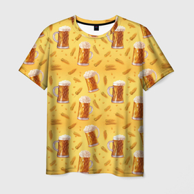 Мужская футболка 3D с принтом Кружки с пенным пивом в Курске, 100% полиэфир | прямой крой, круглый вырез горловины, длина до линии бедер | 