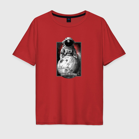 Мужская футболка хлопок Oversize с принтом А космонавтом так и не стал в Новосибирске, 100% хлопок | свободный крой, круглый ворот, “спинка” длиннее передней части | Тематика изображения на принте: 