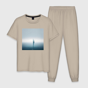 Мужская пижама хлопок с принтом Парусник в океане   минимализм   нейросеть в Петрозаводске, 100% хлопок | брюки и футболка прямого кроя, без карманов, на брюках мягкая резинка на поясе и по низу штанин
 | 