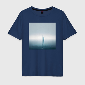 Мужская футболка хлопок Oversize с принтом Парусник в океане   минимализм   нейросеть в Новосибирске, 100% хлопок | свободный крой, круглый ворот, “спинка” длиннее передней части | 