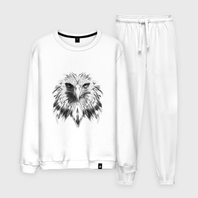 Мужской костюм хлопок с принтом Орел в городе Новоалтайск, 100% хлопок | на свитшоте круглая горловина, мягкая резинка по низу. Брюки заужены к низу, на них два вида карманов: два “обычных” по бокам и два объемных, с клапанами, расположенные ниже линии бедра. Брюки с мягкой трикотажной резинкой на поясе и по низу штанин. В поясе для дополнительного комфорта — широкие завязки | Тематика изображения на принте: 