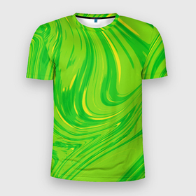 Мужская футболка 3D Slim с принтом Насыщенный зеленый абстракция в Санкт-Петербурге, 100% полиэстер с улучшенными характеристиками | приталенный силуэт, круглая горловина, широкие плечи, сужается к линии бедра | Тематика изображения на принте: 