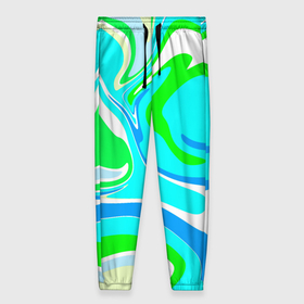 Женские брюки 3D с принтом Абстракция сине зеленая , полиэстер 100% | прямой крой, два кармана без застежек по бокам, с мягкой трикотажной резинкой на поясе и по низу штанин. В поясе для дополнительного комфорта — широкие завязки | 