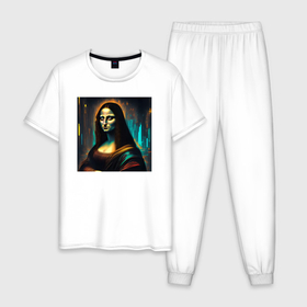 Мужская пижама хлопок с принтом Мона Лиза в стиле киберпанк   нейросеть в Белгороде, 100% хлопок | брюки и футболка прямого кроя, без карманов, на брюках мягкая резинка на поясе и по низу штанин
 | 
