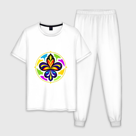 Мужская пижама хлопок с принтом Гербовая лилия в цветовой абстракции в Тюмени, 100% хлопок | брюки и футболка прямого кроя, без карманов, на брюках мягкая резинка на поясе и по низу штанин
 | 
