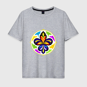 Мужская футболка хлопок Oversize с принтом Гербовая лилия в цветовой абстракции в Тюмени, 100% хлопок | свободный крой, круглый ворот, “спинка” длиннее передней части | 