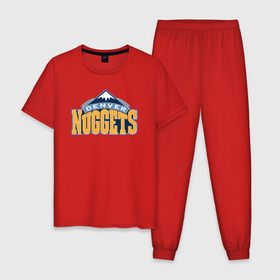 Мужская пижама хлопок с принтом Denver Nuggets , 100% хлопок | брюки и футболка прямого кроя, без карманов, на брюках мягкая резинка на поясе и по низу штанин
 | 