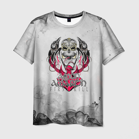 Мужская футболка 3D с принтом Amon Amarth first kill в Белгороде, 100% полиэфир | прямой крой, круглый вырез горловины, длина до линии бедер | 