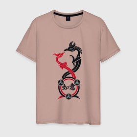 Мужская футболка хлопок с принтом Иероглиф удачи с драконами в Курске, 100% хлопок | прямой крой, круглый вырез горловины, длина до линии бедер, слегка спущенное плечо. | 