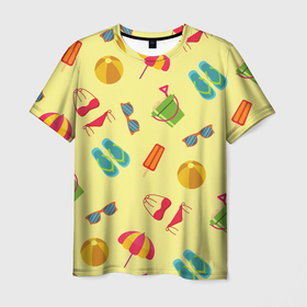Мужская футболка 3D с принтом Солнечное лето , 100% полиэфир | прямой крой, круглый вырез горловины, длина до линии бедер | 