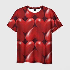 Мужская футболка 3D с принтом Red hearts в Петрозаводске, 100% полиэфир | прямой крой, круглый вырез горловины, длина до линии бедер | 