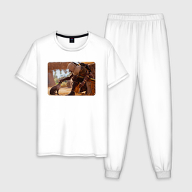 Мужская пижама хлопок с принтом Ассасин гладит кота в Санкт-Петербурге, 100% хлопок | брюки и футболка прямого кроя, без карманов, на брюках мягкая резинка на поясе и по низу штанин
 | 