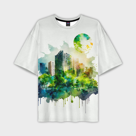 Мужская футболка oversize 3D с принтом Заросший город в красках в Петрозаводске,  |  | 