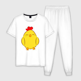 Мужская пижама хлопок с принтом Курочка жёлтая в Тюмени, 100% хлопок | брюки и футболка прямого кроя, без карманов, на брюках мягкая резинка на поясе и по низу штанин
 | 