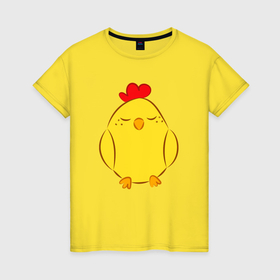Женская футболка хлопок с принтом Курочка жёлтая , 100% хлопок | прямой крой, круглый вырез горловины, длина до линии бедер, слегка спущенное плечо | Тематика изображения на принте: 