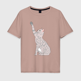 Мужская футболка хлопок Oversize с принтом Котик тянется в Тюмени, 100% хлопок | свободный крой, круглый ворот, “спинка” длиннее передней части | 