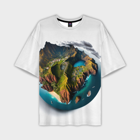 Мужская футболка oversize 3D с принтом Планета с одним островом ,  |  | 