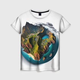 Женская футболка 3D с принтом Планета с одним островом в Кировске, 100% полиэфир ( синтетическое хлопкоподобное полотно) | прямой крой, круглый вырез горловины, длина до линии бедер | 