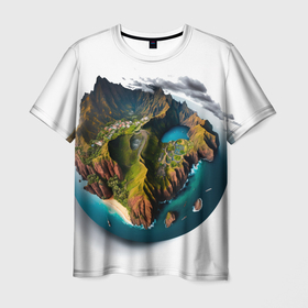 Мужская футболка 3D с принтом Планета с одним островом , 100% полиэфир | прямой крой, круглый вырез горловины, длина до линии бедер | Тематика изображения на принте: 