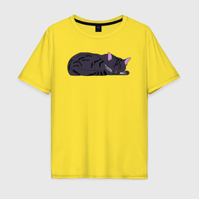 Мужская футболка хлопок Oversize с принтом Котик хорошо спит в Тюмени, 100% хлопок | свободный крой, круглый ворот, “спинка” длиннее передней части | 