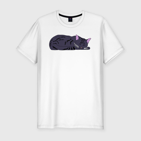 Мужская футболка хлопок Slim с принтом Котик хорошо спит в Тюмени, 92% хлопок, 8% лайкра | приталенный силуэт, круглый вырез ворота, длина до линии бедра, короткий рукав | 
