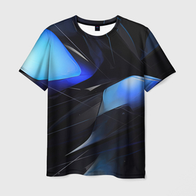 Мужская футболка 3D с принтом Black blue elements , 100% полиэфир | прямой крой, круглый вырез горловины, длина до линии бедер | Тематика изображения на принте: 