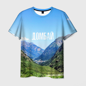 Мужская футболка 3D с принтом Домбай , 100% полиэфир | прямой крой, круглый вырез горловины, длина до линии бедер | Тематика изображения на принте: 
