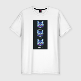 Мужская футболка хлопок Slim с принтом Крутые коты синие в Курске, 92% хлопок, 8% лайкра | приталенный силуэт, круглый вырез ворота, длина до линии бедра, короткий рукав | 