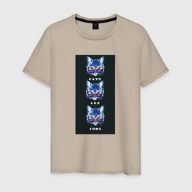 Мужская футболка хлопок с принтом Крутые коты синие в Кировске, 100% хлопок | прямой крой, круглый вырез горловины, длина до линии бедер, слегка спущенное плечо. | 