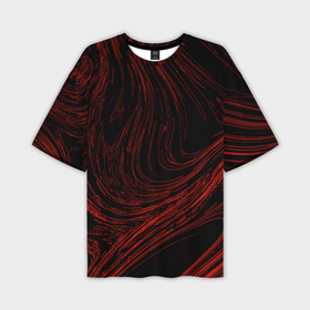 Мужская футболка oversize 3D с принтом Абстракция красные кривые линии на черном в Тюмени,  |  | Тематика изображения на принте: 