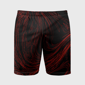Мужские шорты спортивные с принтом Абстракция красные кривые линии на черном ,  |  | 