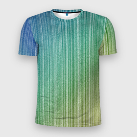Мужская футболка 3D Slim с принтом Градиент полосы зеленый в Белгороде, 100% полиэстер с улучшенными характеристиками | приталенный силуэт, круглая горловина, широкие плечи, сужается к линии бедра | 