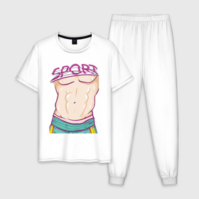 Мужская пижама хлопок с принтом Спортивное тело в Курске, 100% хлопок | брюки и футболка прямого кроя, без карманов, на брюках мягкая резинка на поясе и по низу штанин
 | 
