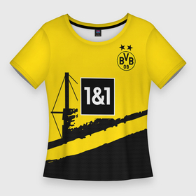 Женская футболка 3D Slim с принтом ФК Боруссия Дортмунд форма 23 24 домашняя в Тюмени,  |  | 