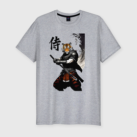 Мужская футболка хлопок Slim с принтом Тигр самурай   иероглиф , 92% хлопок, 8% лайкра | приталенный силуэт, круглый вырез ворота, длина до линии бедра, короткий рукав | 