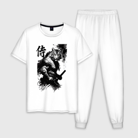 Мужская пижама хлопок с принтом Tiger samurai   hieroglyph   art в Белгороде, 100% хлопок | брюки и футболка прямого кроя, без карманов, на брюках мягкая резинка на поясе и по низу штанин
 | 