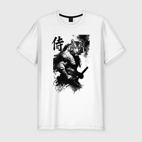 Мужская футболка хлопок Slim с принтом Tiger samurai   hieroglyph   art в Тюмени, 92% хлопок, 8% лайкра | приталенный силуэт, круглый вырез ворота, длина до линии бедра, короткий рукав | 