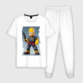 Мужская пижама хлопок с принтом Homer Simpson   cyberninja   fantasy в Курске, 100% хлопок | брюки и футболка прямого кроя, без карманов, на брюках мягкая резинка на поясе и по низу штанин
 | 