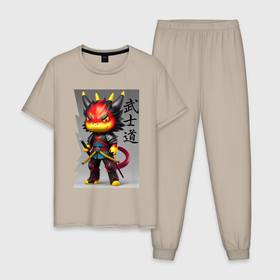Мужская пижама хлопок с принтом Дракончик   Бусидо   кодекс самурая в Петрозаводске, 100% хлопок | брюки и футболка прямого кроя, без карманов, на брюках мягкая резинка на поясе и по низу штанин
 | 