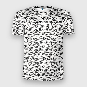 Мужская футболка 3D Slim с принтом Море глаз на белом фоне в Белгороде, 100% полиэстер с улучшенными характеристиками | приталенный силуэт, круглая горловина, широкие плечи, сужается к линии бедра | 